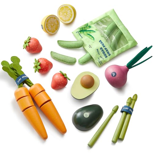 Image of Tiny Land Organic Wooden Vegetable & Fruit Play Set – 7PCS Pretend Food for Kids, Montessori Kitchen Toy for Toddlers, Role Play Grocery Gift
