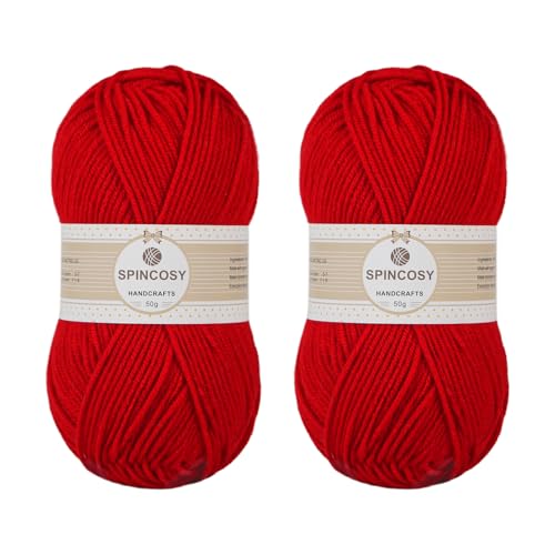 Image of 2 Pcs Crochet Yarn, Feels Soft 280 Yards Assorted Colors 4ply Acrylic Yarn,Yarn for Crochet & Hand Knitting (Bright red)