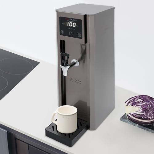 BANLICALI 10L Electric Water Boiler, 1800W Commercial Step-Heating Hot Water Dispenser with LED Display & Removable Drip Tray, Stainless Steel Water Boiler for Restaurants Schools Silver 110V 40-99?
