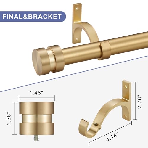16-120 inch Long Adjustable Warm Gold Curtain Rods,1 inch Diameter Splicing Heavy Duty Rod Set with Aluminum Finals for Windows, Door, Drapery by Joodxoe - Image 2