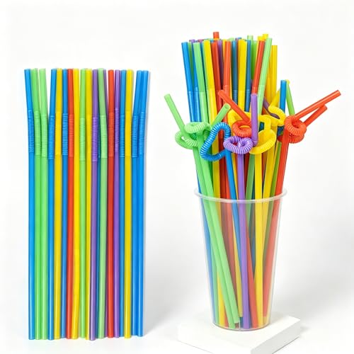 100 pitillos plásticos flexibles coloridos 33.5 cm miniatura 1