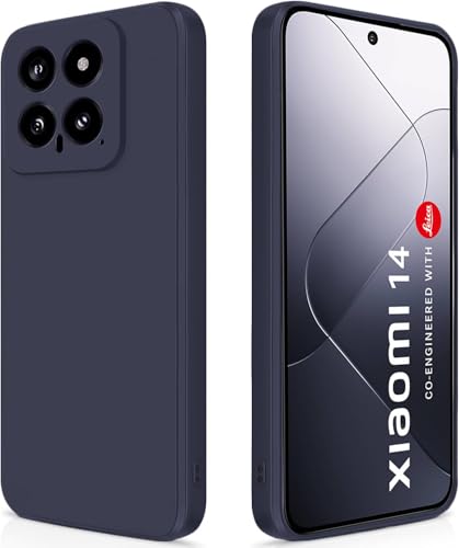 Image of DIZORO Compatible with Mi Xiaomi 14 5G Back Cover with Upgraded Square Edges for Camera Protection Shockproof Flexible Matte Liquid Silicone Mobile Phone Case (Navy)