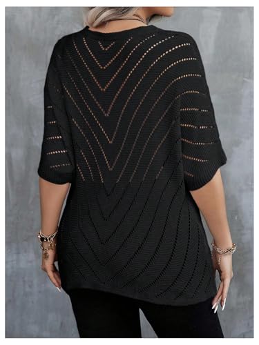 Women's Plus Size Crochet Sweater Hollow Out Lightweight Sweater Crew Neck Half Sleeve Summer Spring Autumn Knit Top2