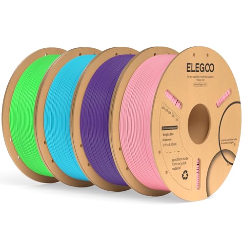 Image of ELEGOO PLA Plus Filament 1.75mm Bundle 4KG, PLA+ Tough 3D Printer Filament Dimensional Accuracy + /- 0.02mm, 4 Pack 1kg Spool(Pink, Purple, Sky Blue, Neon Green)