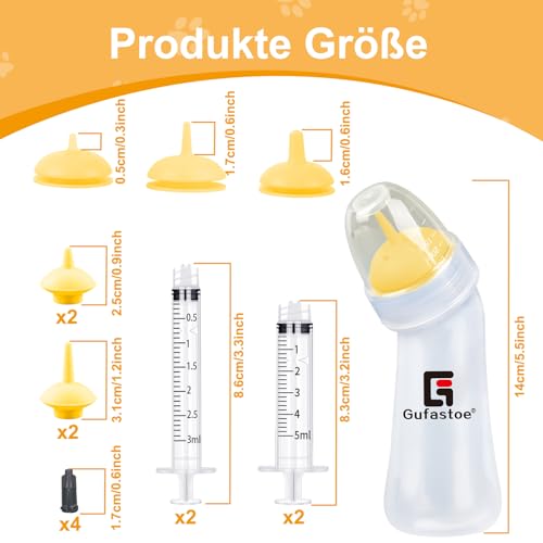 Gufastoe Haustier Aufzuchtflasche, mit Fütterungsnippel und Spritzen Kätzchen Welpen Flaschen für Still Kit für Welpen Hund Katze oder andere Neugeborene Haustiere,15 Stück (Gelb)