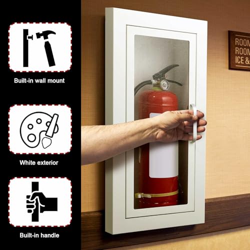 Image of Zonon 2 Pcs Semi Recessed Fire Extinguisher Cabinet, Steel Wall Mount Cabinet with Magnetic Door & Handle, Acrylic Window, 2.5 inch Trim Frame, Fits 2.5 /5 /10 lb Fire Extinguishers, White
