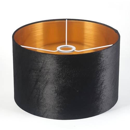 Abat-jour rond en velours avec doublure dorée – 30 cm – pour lampe de table ou lampadaire –...