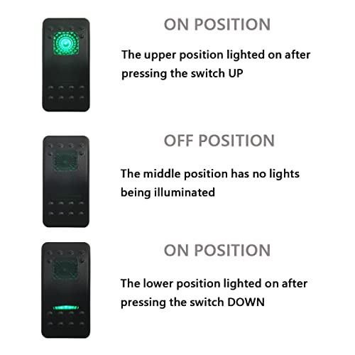 Image of Green RZR UTV 7P (ON)-Off-(ON) DPDT Switch with Jumper Wire Set Momentary Rocker Switch for Car Boat Off-Road Vehicle Pickup Tractor Motorcycle 12V 24V