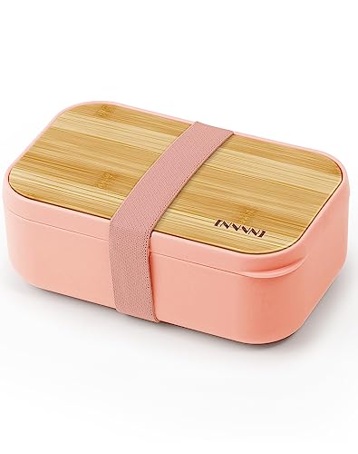invvni Bento Box Adult Lunch Box for Women Gift Bamboo Lunchbox Eco Friendly, Leakproof, Airtight, Bpa Free, Pink