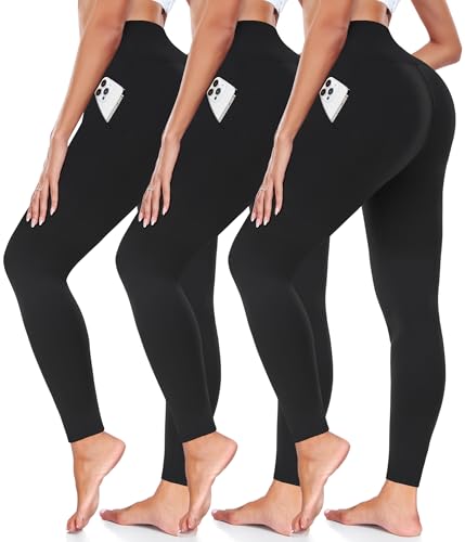 FULLSOFT 3 Pack Leggings for Women with Pockets Non See...