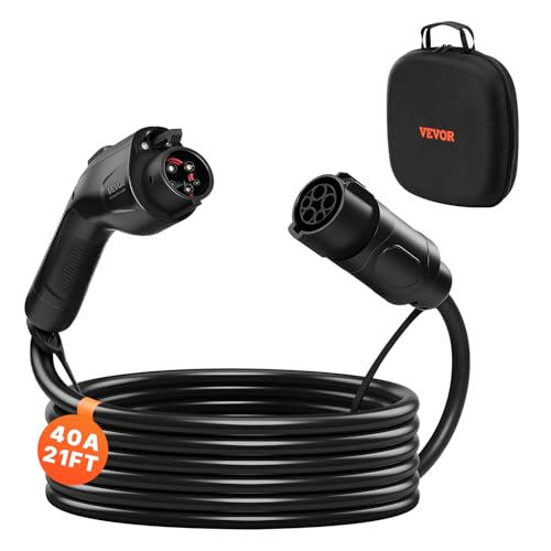 VEVOR EV Charger Extension Cable 40Amp 21 ft J1772 Extension Cord Compatible with 120V-240V SAE J1772 Electric Vehicle Chargers Level 1/Level 2 IP66 Heavy Duty Car Charging Cable with Carrying Bag
