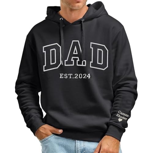 GODMERCH Personalized Embroidered Dad Est Hoodie with Kid Names on Sleeve, Dad Sweatshirt Hoodie for...