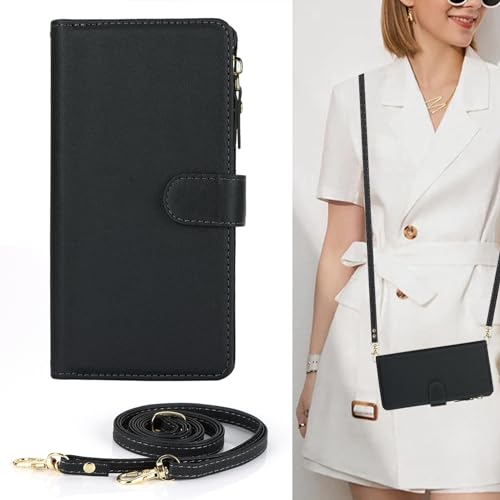 Jaorty Crossbody iPhone 15 Pro Case with Strap Lanyard,for Apple iPhone 15 Pro Phone Wallet Case for Women with Card Holder,Zipper Pocket Magnetic Flip Leather iPhone 15 Pro Case,6.1