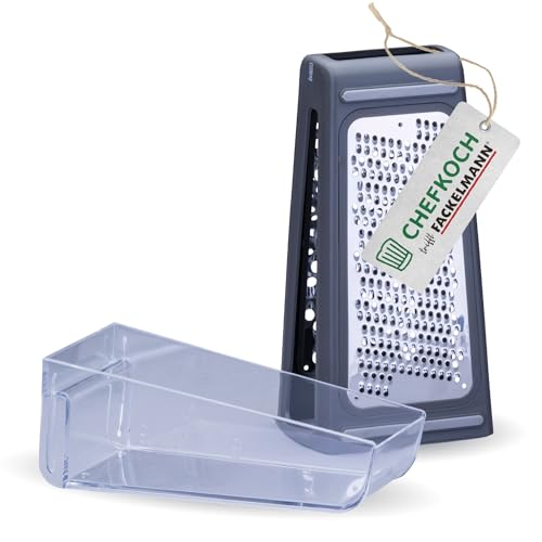 Chefkoch trifft Fackelmann Küchenreibe mit Behälter – aus Edelstahl & HIPS, ideal für Käse, Gemüse, Ingwer, mit Antirutschfläche, spülmaschinengeeignet