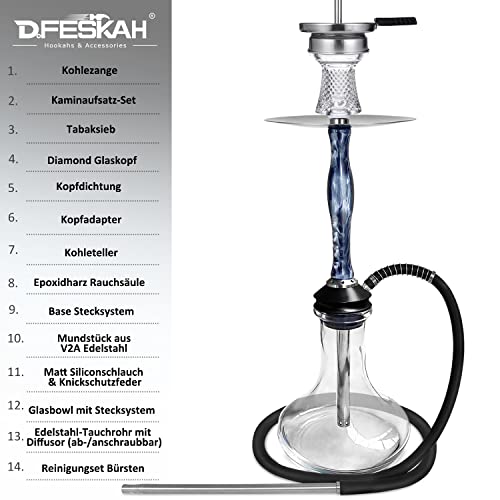 DFESKAH Shisha Set Edelstahl - Hookah Komplettset 60cm Wasserpfeife | Epoxidharz Rauchsäule | Silikonschlauch… – Bild 3