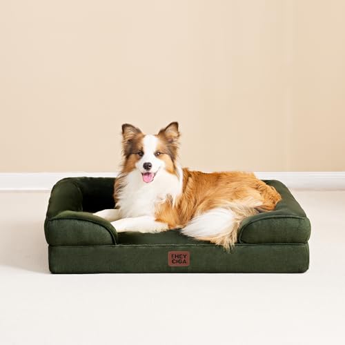 EHEYCIGA Orthopädisches Hundebett Kleine Hunde, 76x51cm, Memory Foam Hundekorb Mittelgroße Hunde, Waschbar Hundesofa Wasserdicht rutschfest, Hundecouch mit Hohem Rand, Dunkel Grün