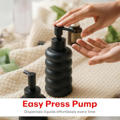 Image of Rioware Ceramic Soap Dispenser Hand Wash Bottles for Basin | Multipurpose Refillable for Liquid Shampoo, Kitchen, Bathroom, and Household Use | 300Ml, Pack of 2 - Round Black & Grey