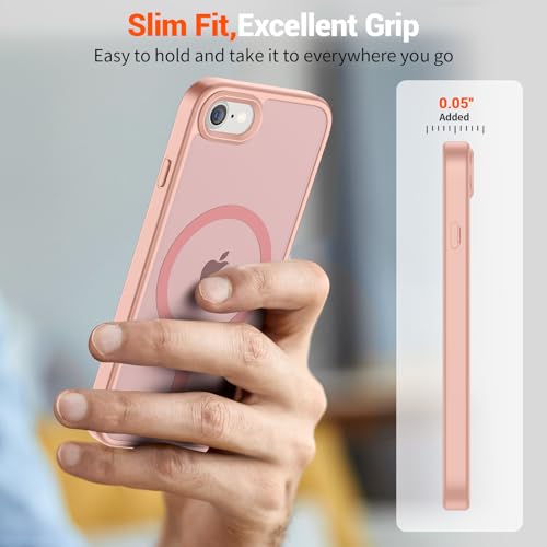 Image of SUPFINE Magnetic for iPhone SE Case 2022 (3rd) /2020 (2nd), iPhone 8 Case (Compatible with MagSafe) (Military Grade Drop Protection) Translucent Matte Phone Cover,Pink