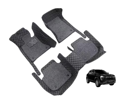 Image of Auto Hub 7D Car Floor Mats Compatible with Mahindra XUV 3XO, Leatherette, 100% Waterproof & Washable, Xuv 3XO Car 7D Floor Mat, Black