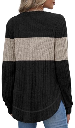 OFEEFAN Womens Sweaters Crew Neck Tunic Tops Long Sleeve Shirts Curved Hem - Image 6