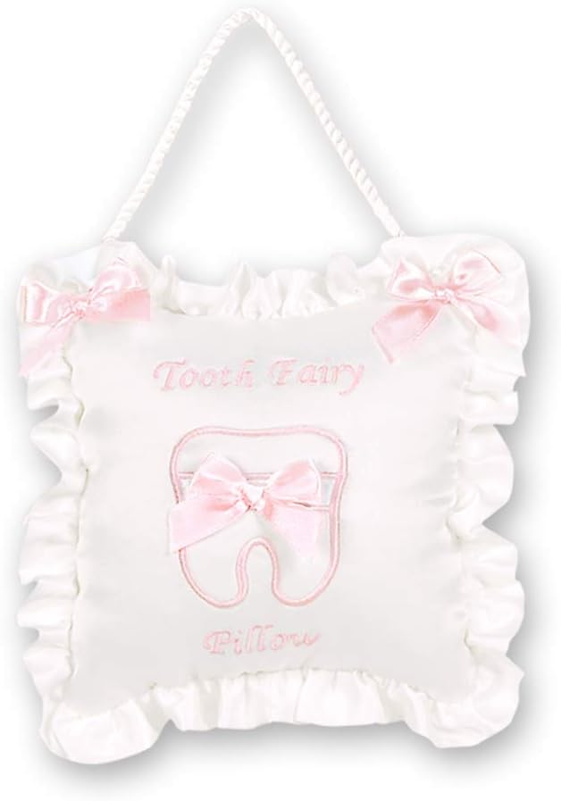Bearington Le Petite Girls Pink Tooth Pillow, 7.5" x 7.5 "