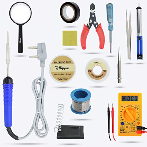 Image of Hillgrove HGCM423M1 Electronic 14in1 Mobile Soldering Iron Equipment Tool Machine Combo Kit Set with Digital Multimeter 25 W Simple (Flat Tip)