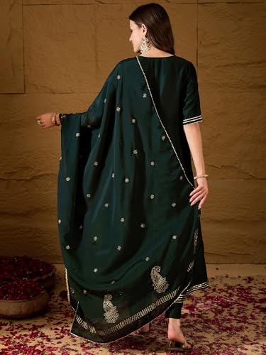 Image of Vaamsi Women's Viscose Rayon Yoke Design Embroidered Anarkali Kurta Pant With Dupatta Set