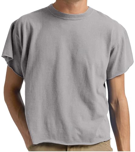 Sunborui Men's Boxy Raw Cut Tee Short Sleeve Round Neck T Shirts Casual Basic Tops