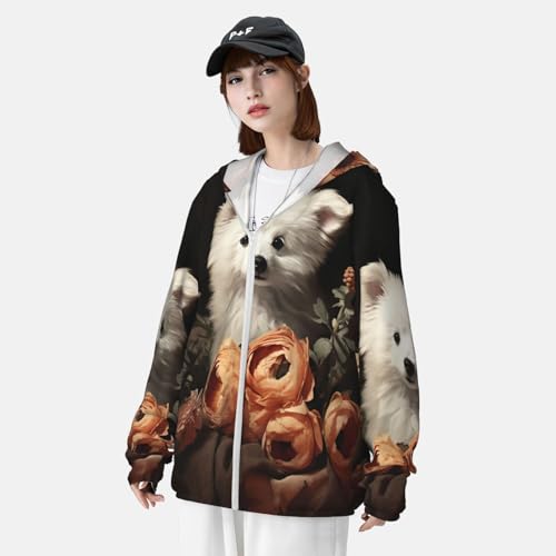 Men's Sun Protection Shirts Dog Sits Next to a Flower Long Sleeve Sun Shirt for Fishing Running Hiking Swim4