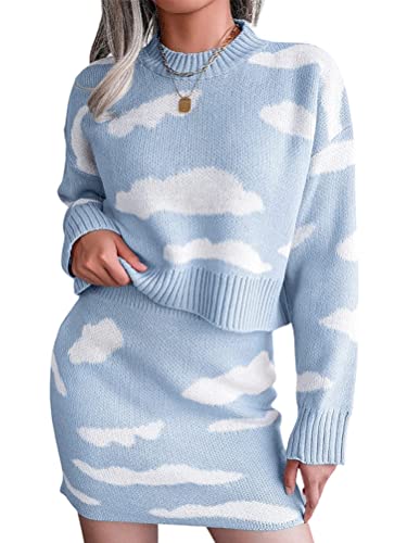 Onsoyours Damen Strickkleid Einfarbig Zweiteiliger Anzug Langarm Kurze Pullover Oberteil und Mini Strickrock Bodycon 2 Stück Set Winter Strick Kleid...