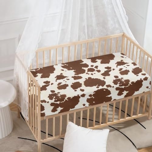 Image of Cow Print Baby Crib Sheets Neutral Breathable Bedding Sets for Cribs Fitted Removable Mattress Cover for Boys Safe and Breathable Nursery Decor Home Accessories