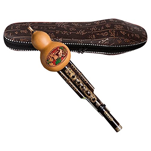 Flauta Hecha a Mano Hulusi Calabaza de bambú Negro Cucurbit Flauta Instrumento Musical étnico Clave de C con Estuche para Amantes de la música Principiantes