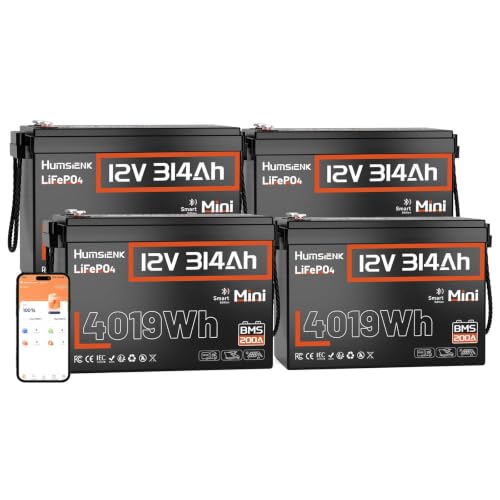 Image of HumsiENK 4 Pack 12V 314Ah (300Ah) LiFePO4 Lithium Battery with Bluetooth