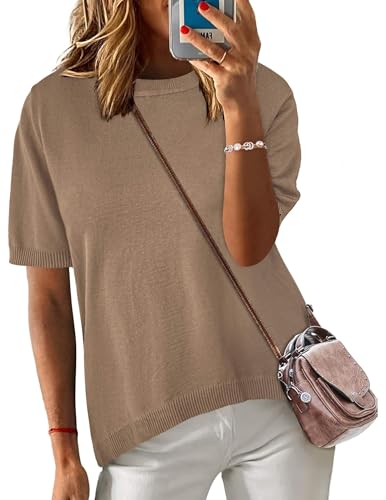 Image of Zeagoo Womens Summer Tops Dressy Casual Short Sleeve Sweaters Crew Neck Lightweight Knit Tops Loose Blouse Basic Shirts