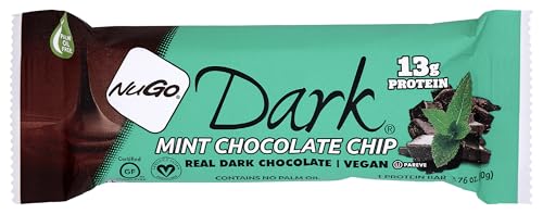 NuGo Dark Chocolate Mint Chocolate Chip, 13g Vegan Protein, Gluten Free, Kosher Pareve, 1.76 oz