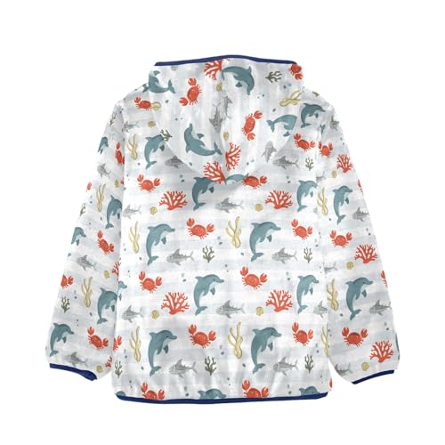 Crab and Dolphin Girls Fleece Jacket Girls Fall Jacket Girls Zip Up Hoodie Girls Sherpa Jacket 2-10T2