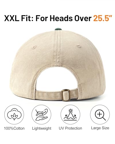 Image of XXL Baseball Cap For Big Heads, Soft Crown Washed Dad Hat, Oversized Denim Cap For Men Women Golf, Travel, Daily Wear