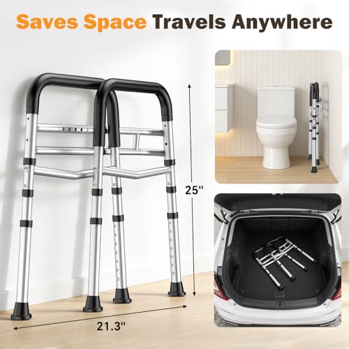 Toilet Safety Rails for Seniors, Adjustable Height & Width Toilet Safety Frame with Handles (350LB Capacity), Elderly Assistance Products for Handicapped, Foldable Toilet Bars Fits Any Toilet - Image 7