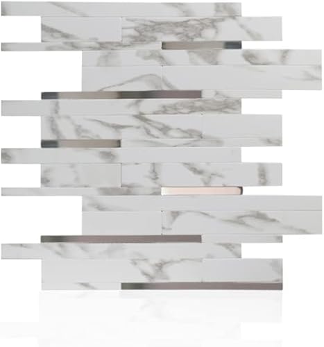 10 hojas de azulejos de pared de PVC para despegar y pegar, 8.8 x 10.9 pulgadas, para cocina, baño, lavandería, cámper, chimenea (metal espejo