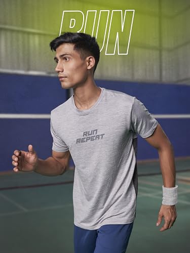 Image of FitMonkey Sports Crew Neck Stretchable Dry Fit T Shirt | Regular Fit Textured T Shirt for Men |Sport T Shirt for Men | Quick Dry Technology with Moisture Control |Breathable & Lightweight