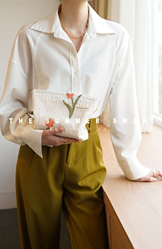 The Summer Swan | Large Aesthetic Makeup Bag Preppy Skincare Organizer Floral Mid-day Clutch Period Kit Hygiene Cute (Tulip)2