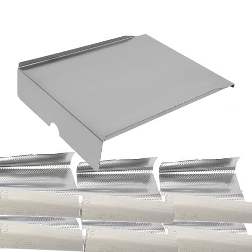 POIOKLJRE Oven Grease Drip Pan, BBQ Stainless Steel Drip Tray Set, Includes Stainless Steel Drip Tray and 6 Reusable Aluminum Foil Liners, Drip Tray Liner Kit for a Better Grilling Experience