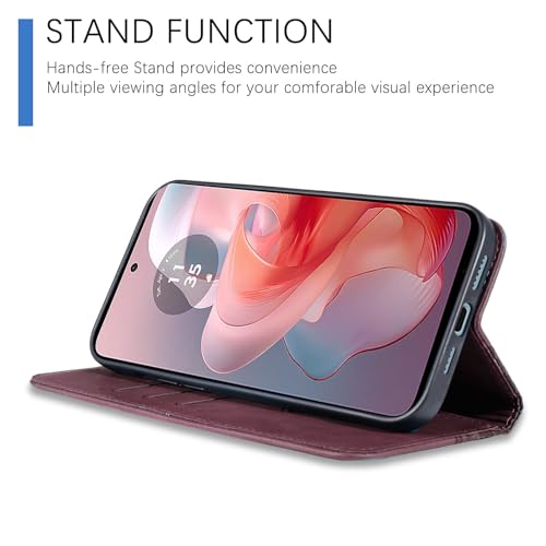 Image of Wallet Case for Motorola Moto G Power 5G (2024) 6.7 inch - PU Leather Strong Magnetic Folio Phone Cover with Card Holder Slots, Flip case for Moto G Power 5G 2024, Wine Red