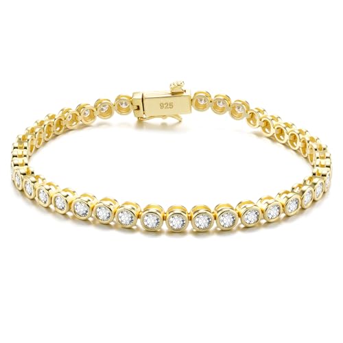 Cacupol gold tennis bracelet Moissanite Gold Bezel Tennis Bracelets for Women Pulseras De Oro 14k Puro Para Mujer Jewelry 3mm 7.0 in Gift for Lover Her Wife Mom Sister Mother Luxury Jewelry