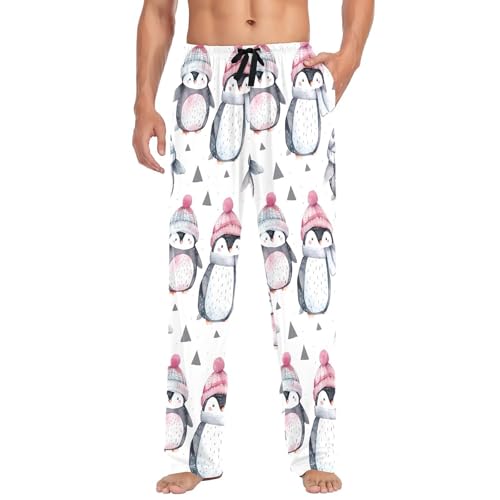 Penguin Wearing A Hat Men's Pajamas Pants Cotton Sleep Bottoms Pants Lounge Sleepwear - S