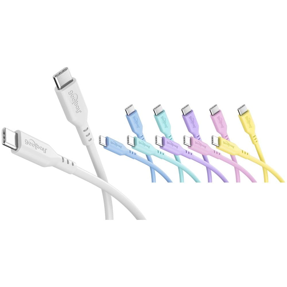 goobay 6 cavi USB-C in silicone, 1,5 m, colore pastello, 60 W, USB-C