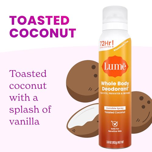 Image of Lume Whole Body Deodorant Spray Aluminum Free - 3.6 oz (Toasted Coconut) | 72-Hour Odor Control, Baking Soda Free, Whole-Body Deodorant Spray for Women - Safe for Underarms & Private Parts