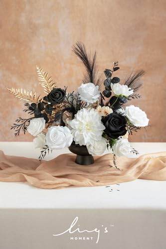Lings-Moment-Fake-Flowers-Box-Faux-Greenery-Stems-Silk-Dahlia-Artificial-Roses-Eucalyptus-for-Wedding-Bouquets-Centerpieces-Table-Decorations-Floral-Arrangement-White-Black-Deluxe-Combo Lings Moment Fake Flowers Box Faux Greenery Stems Silk Dahlia Artificial Roses Eucalyptus for Wedding Bouquets Centerpieces Table Decorations Floral Arrangement White Black Deluxe Combo
