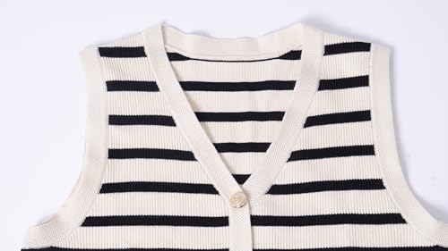 Image of Kedera Women's Sleeveless Knit Striped Sweater Vest Tank Tops Summer Slim V Neck Trendy Pullover, Large