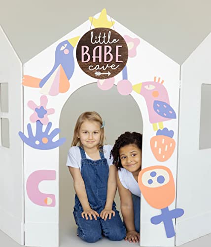 Little Man Babe Cave Door Sign Wooden Round Kids Baby Wall Plaques For Little Boys Girls Nursery Natural Wood Wall Art Toddler Bedroom Living Room Rustic Hanging Farmhouse Woodland Playroom Tent Décor (Girl Pink) #TOP5